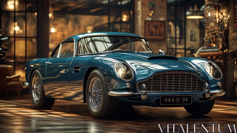 Classic Blue Car in Luxurious Environment AI Image