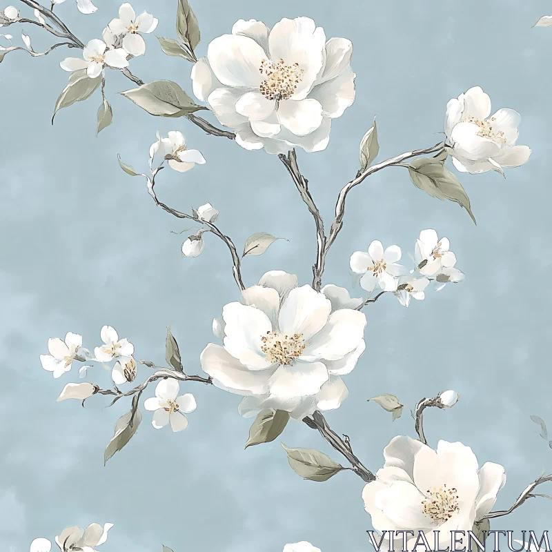 Serene White Flowers on Delicate Branches AI Image