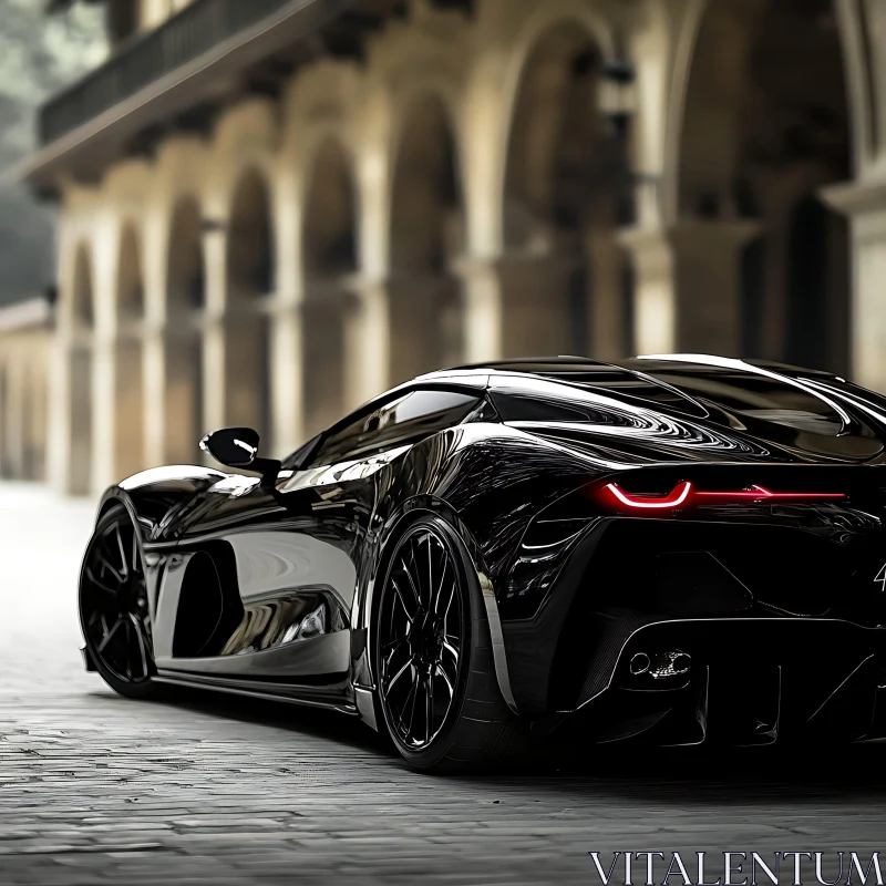 Sleek Black Sports Car with Red Tail Lights AI Image