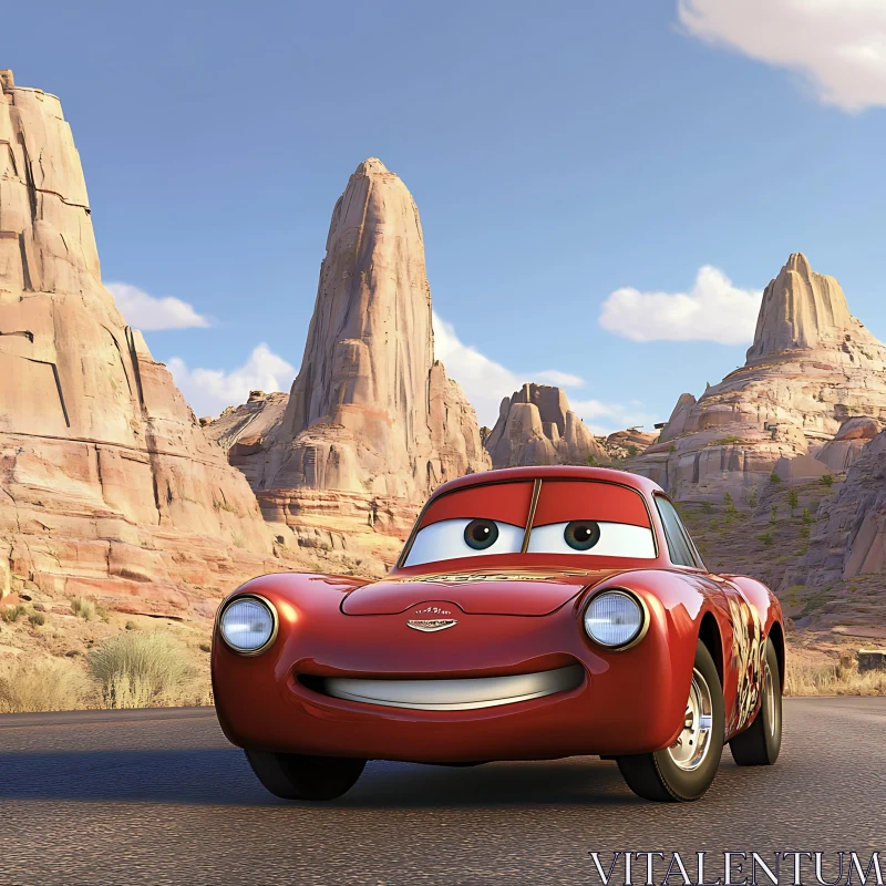 Cartoon Car on Adventure in Rocky Desert Cartoon Car on Adventure in Rocky Desert