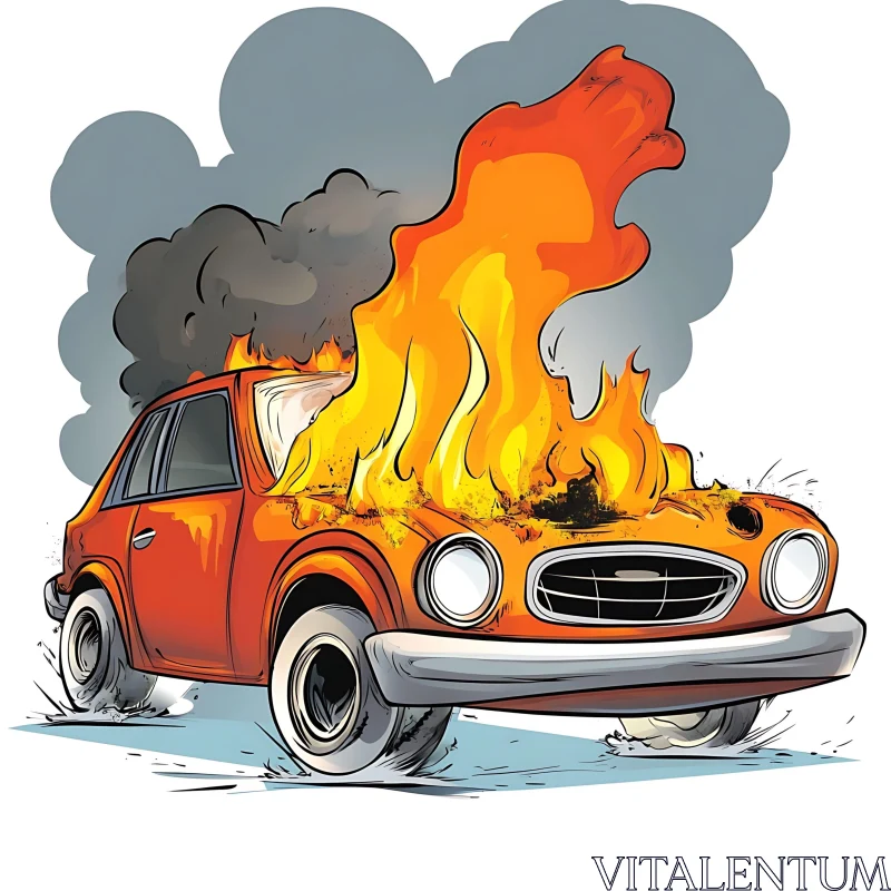 Burning Car with Flames and Smoke Illustration Burning Car with Flames and Smoke Illustration