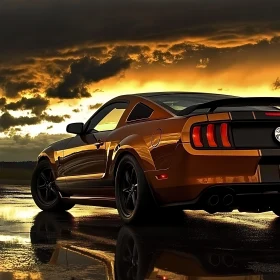 Evening Muscle Car with Sunset Reflections