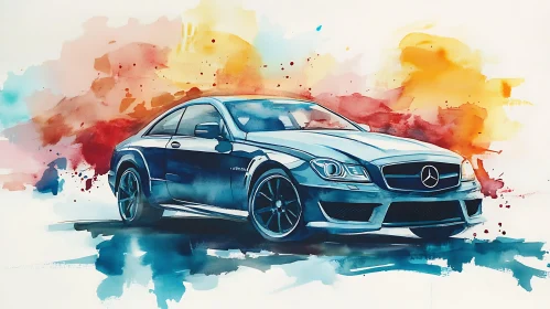 Watercolor Art of a Sleek Sports Car