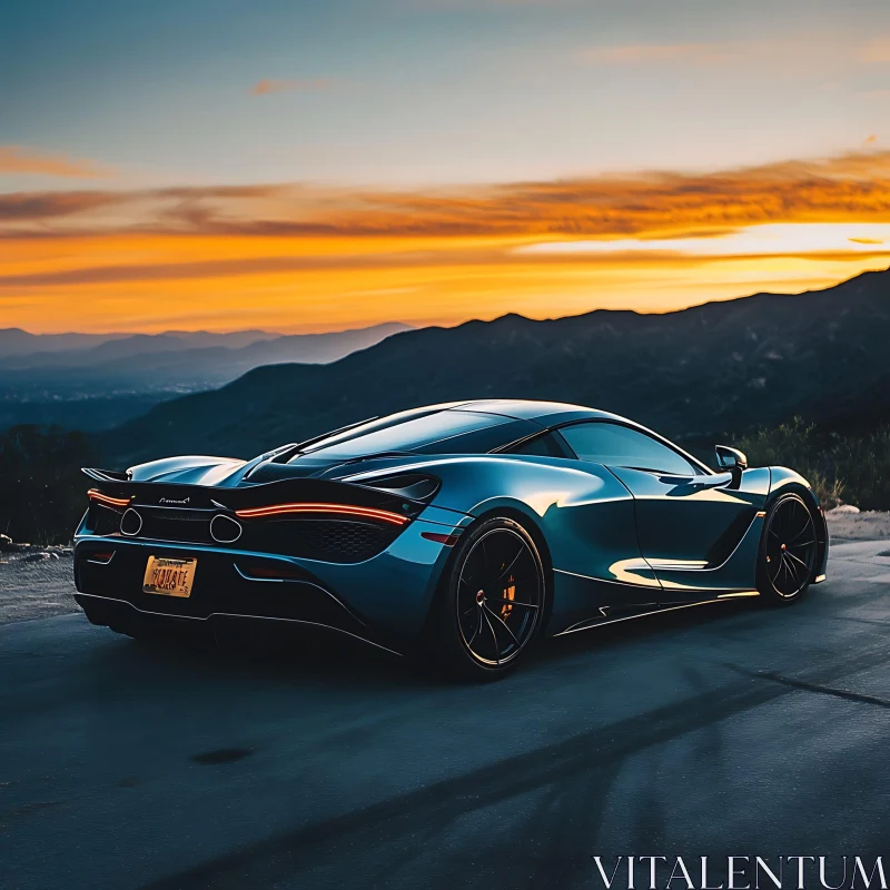 Luxury Sports Car at Dusk in Scenic Mountain Location Luxury Sports Car at Dusk in Scenic Mountain Location