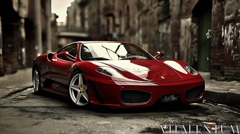 Luxury Red Sports Car in Cityscape