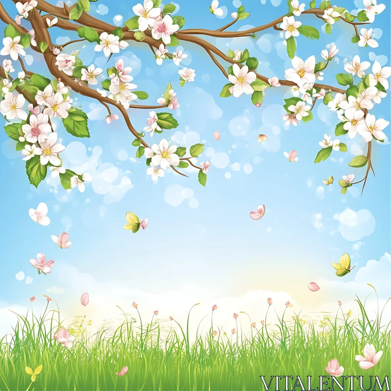 Idyllic Spring Scene with Cherry Blossoms Idyllic Spring Scene with Cherry Blossoms