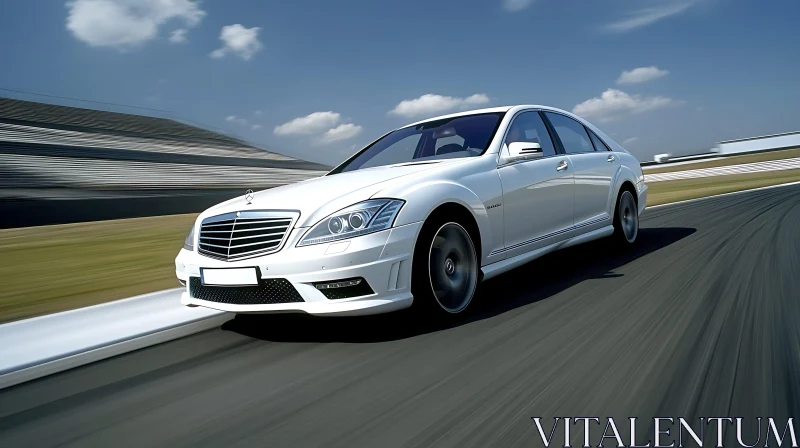 High-Speed White Luxury Car on Track High-Speed White Luxury Car on Track