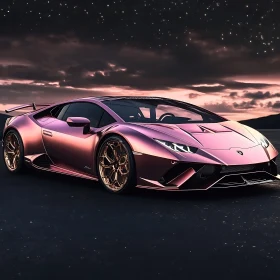 Exotic Pink Sports Car at Twilight