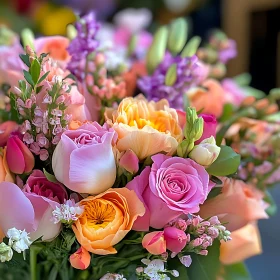 Exquisite Floral Arrangement in Pink, Peach, and Yellow Hues