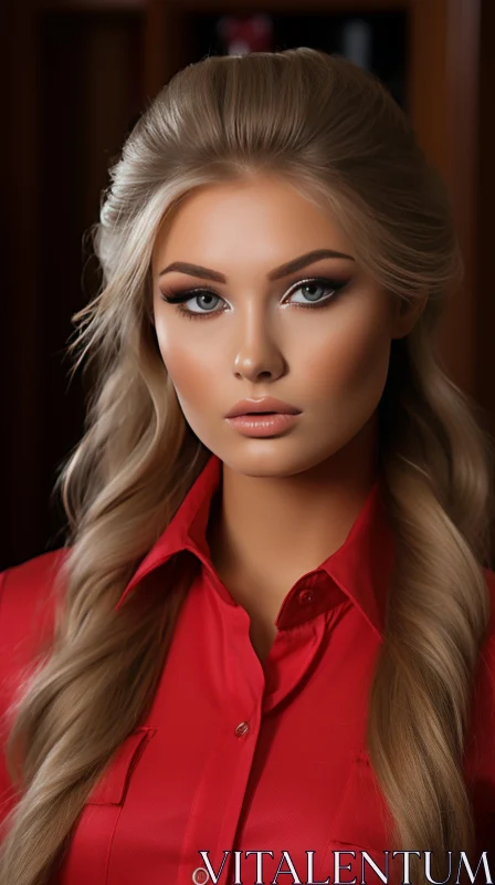 AI ART Stunning Model Irina: Photorealistic Fashion Portrait in Dark Beige and Red
