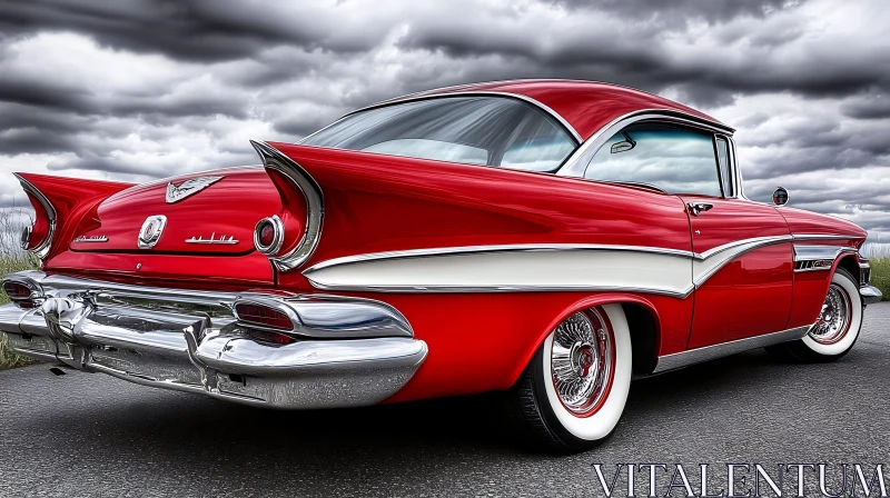 Vintage Car with Chrome Accents and Cloudy Background AI Image