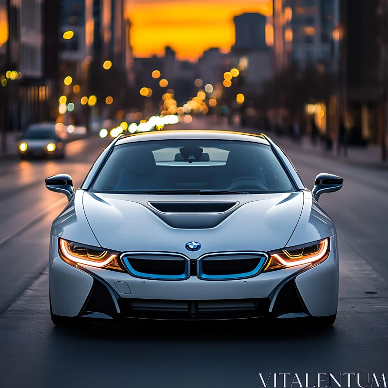 Luxury Car at Sunset in City AI Image