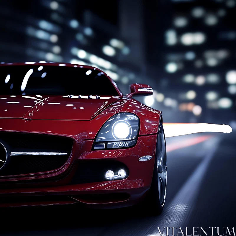 Elegant Red Car in City Night AI Image