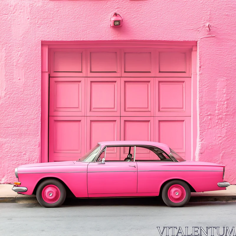 Retro Pink Automobile Against Pink Garage AI Image