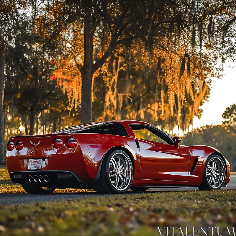 Red Sports Car at Sunset AI Image