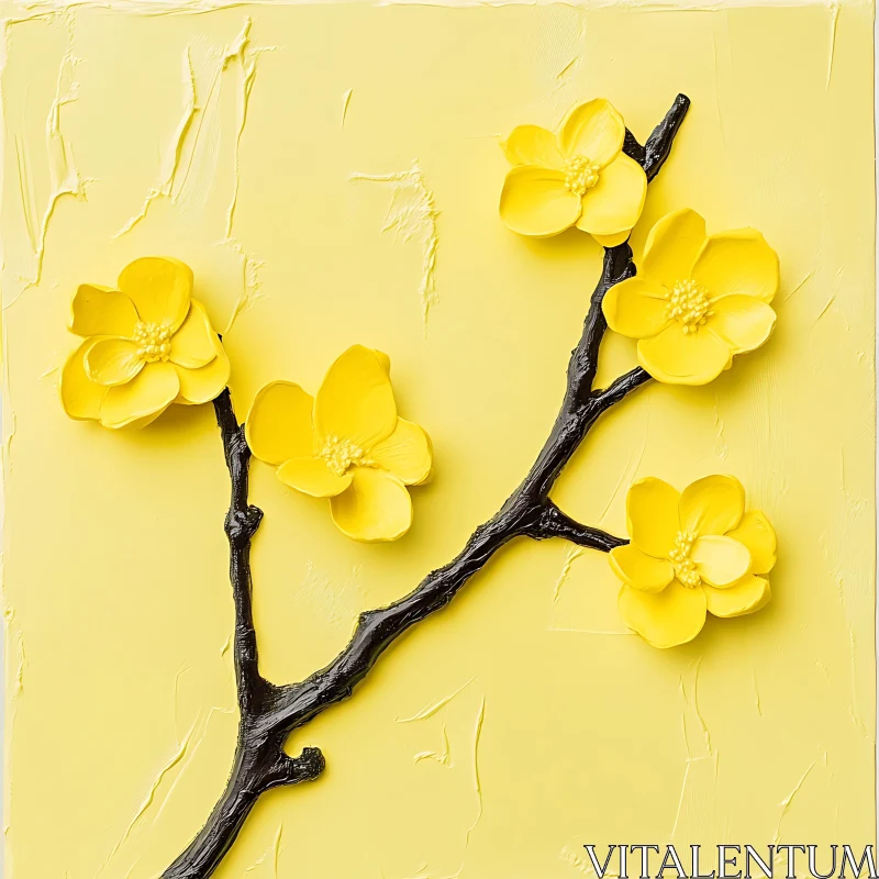 Bright Yellow Blossoms on Brown Branch AI Image