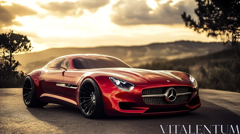 Luxury Red Sports Car at Sunset AI Image