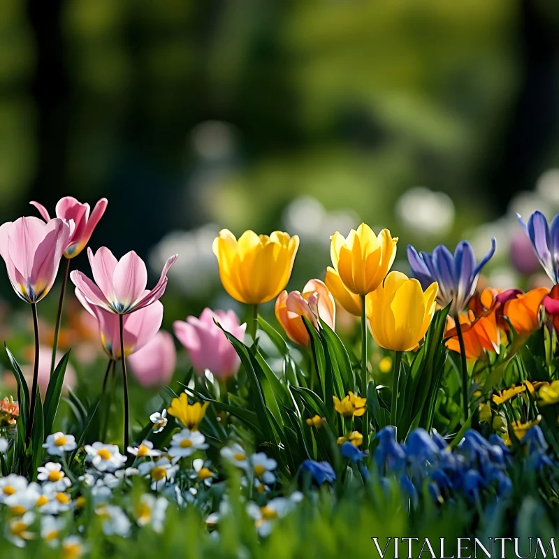 AI ART Spring Tulips in a Vibrant Garden Setting