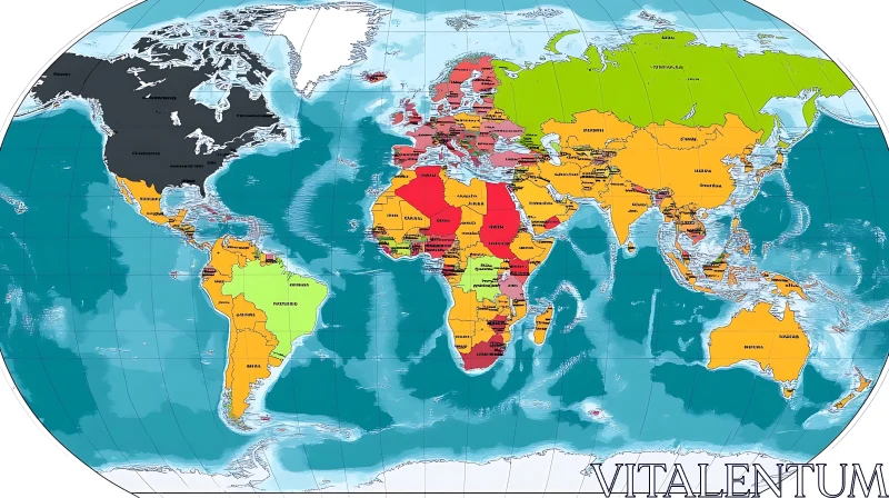 Global Map with Country Names and Continents AI Image