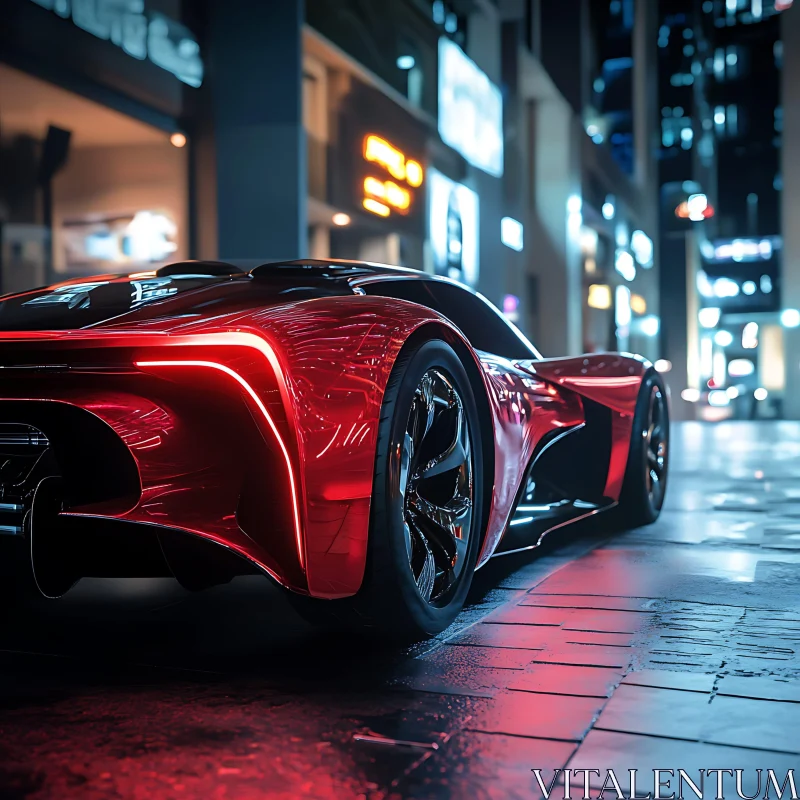 Sleek Red Supercar in Modern Urban Setting AI Image