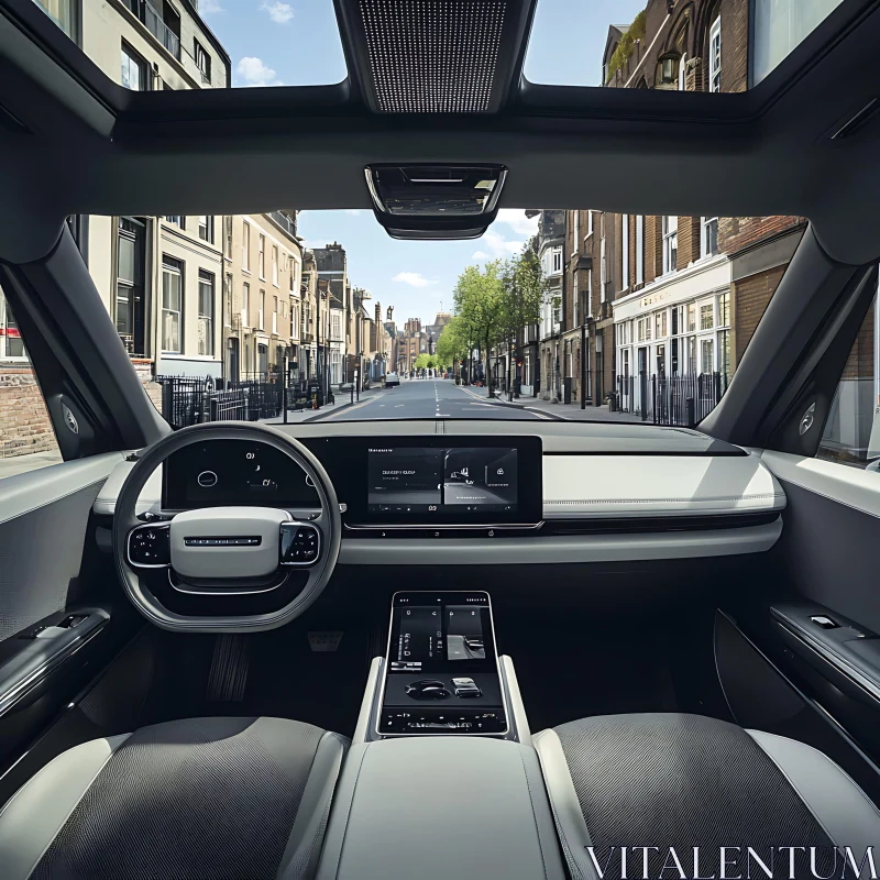 Sleek Car Interior Overlooking a Scenic City AI Image