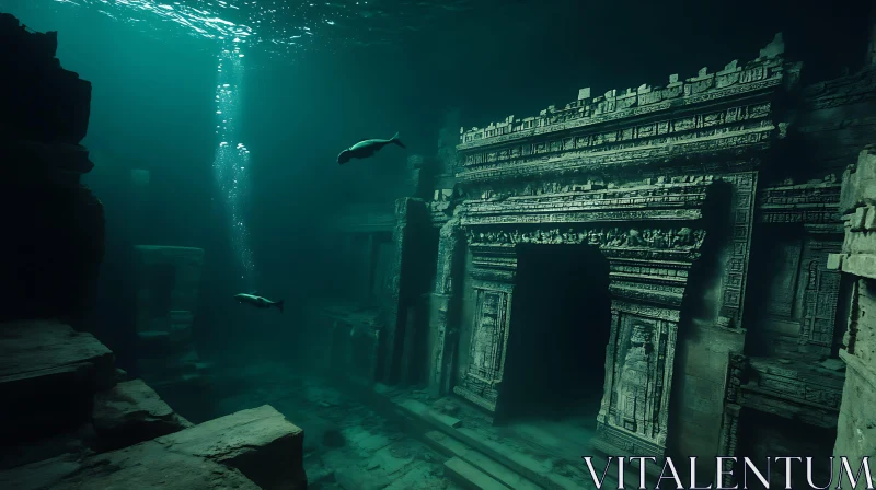 Submerged Ancient Temple in Ocean Depths AI Image