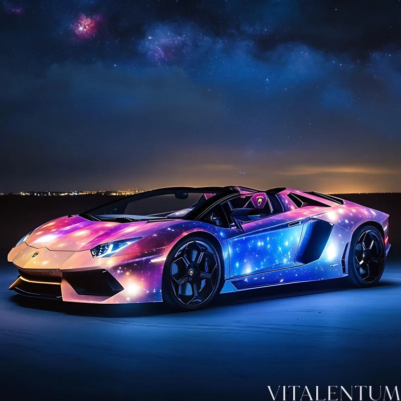 Sports Car with Night Sky Design AI Image