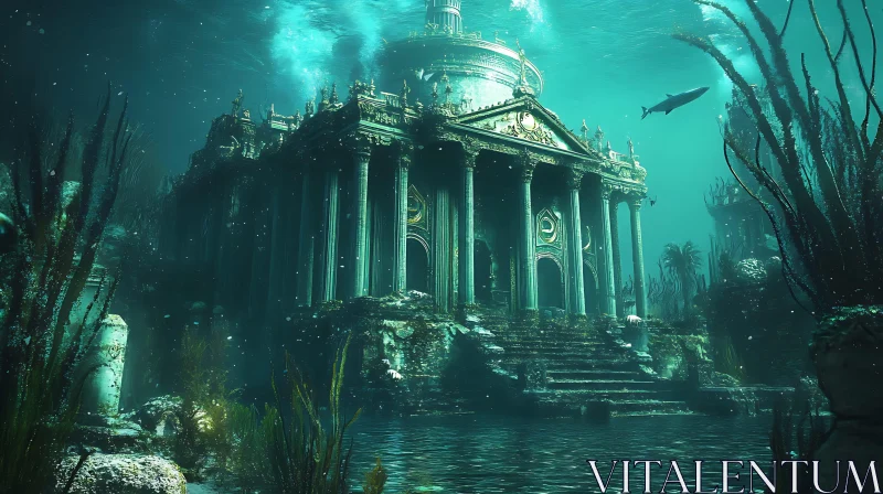 Mysterious Submerged Temple in Deep Sea AI Image