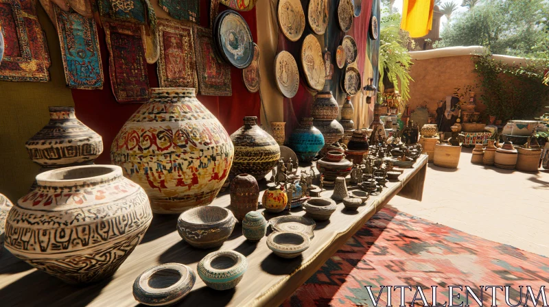 AI ART Handcrafted Pottery Display in Open Market