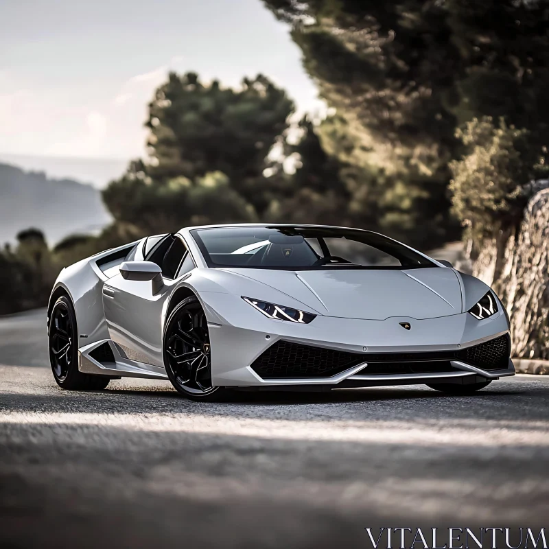 Luxurious White Convertible with Black Rims AI Image