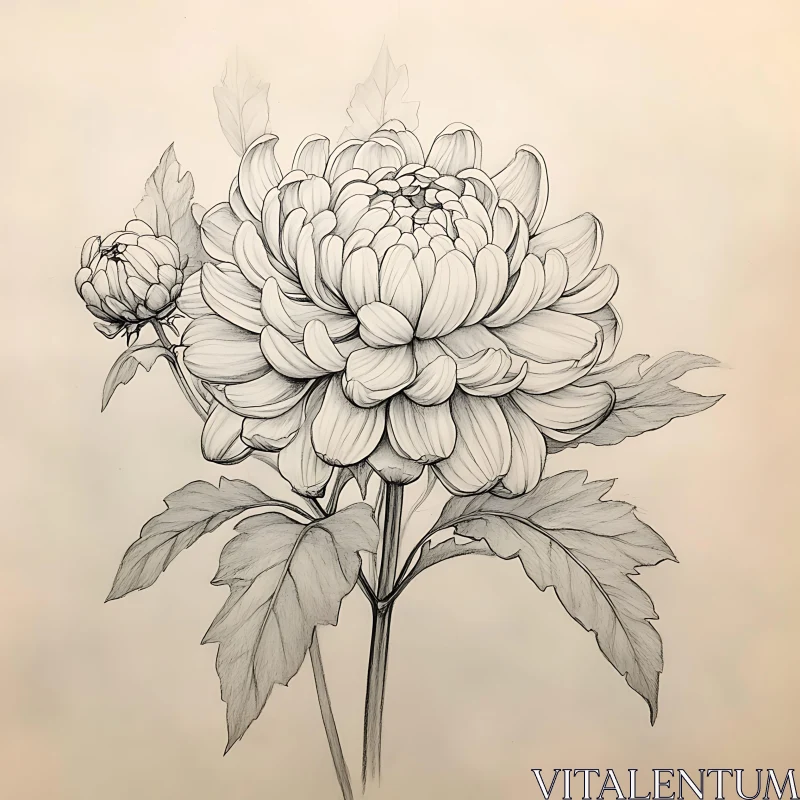 AI ART Intricate Chrysanthemum Sketch Art