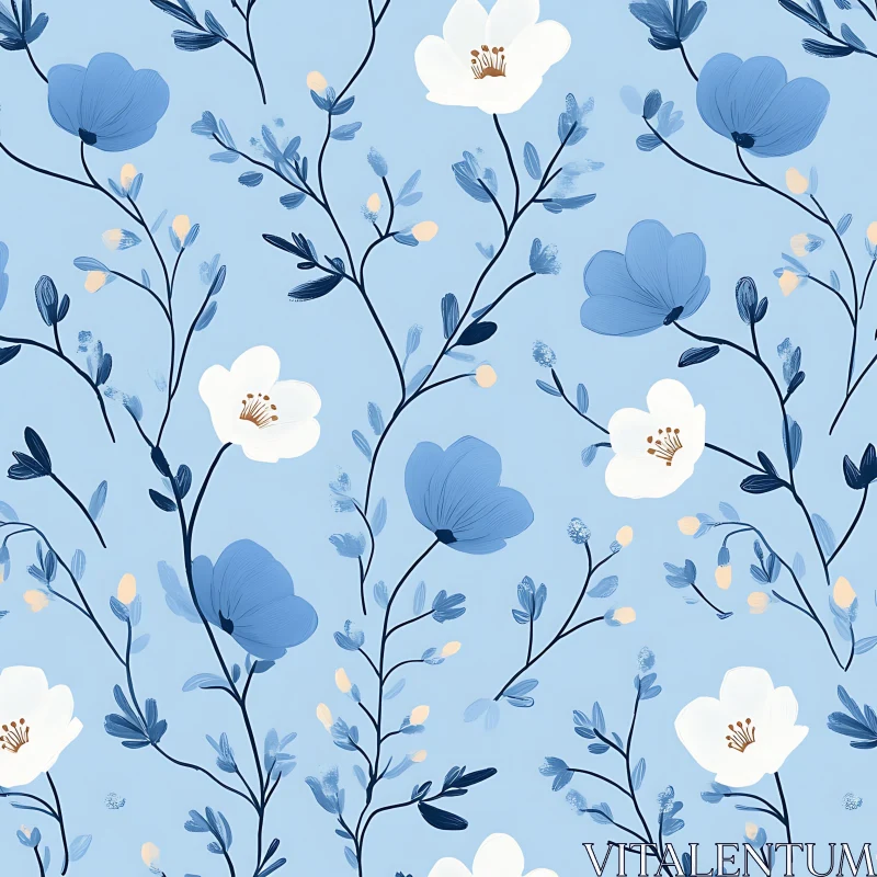 Blue and White Flower Design AI Image