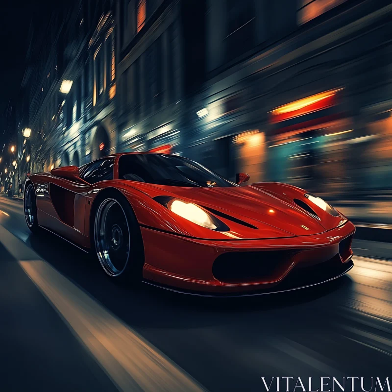 Night Drive in a Red Supercar AI Image