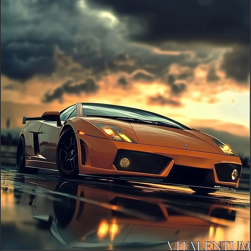 Luxury Sports Car in Dramatic Sunset AI Image