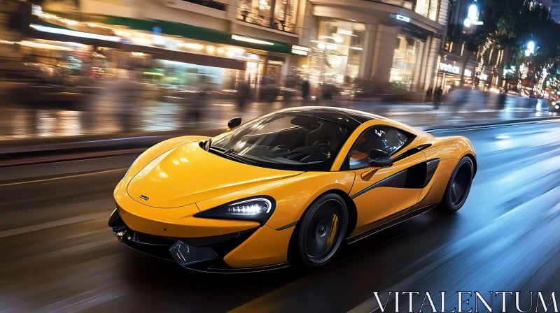 Luxury Yellow Supercar on Night Drive AI Image