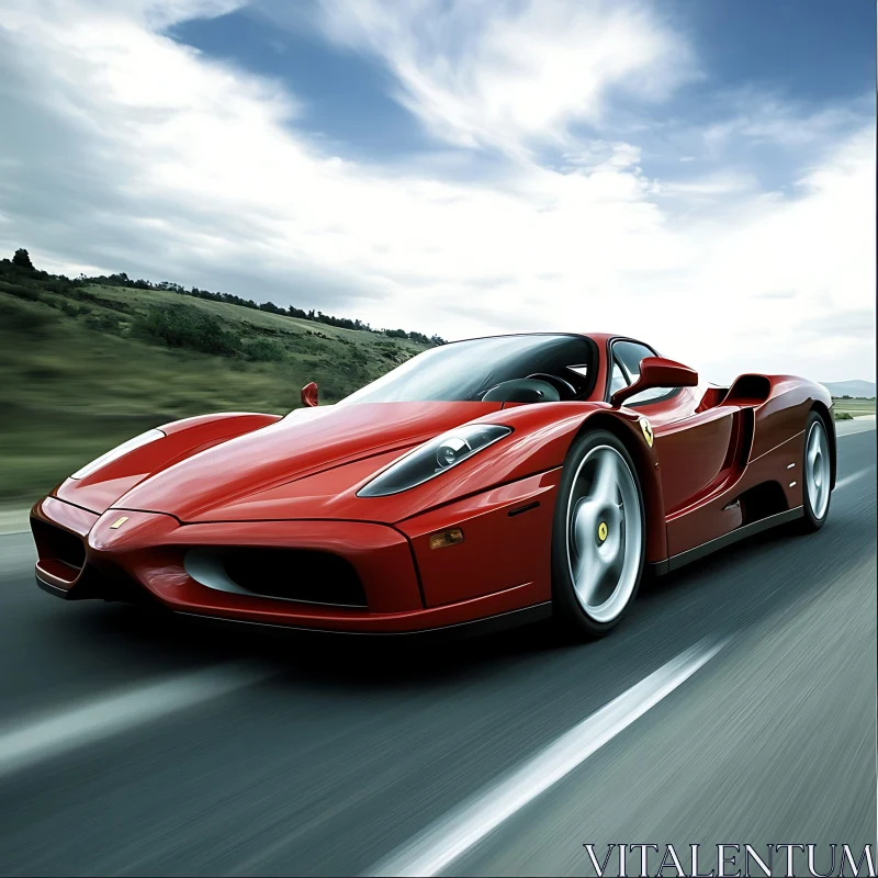 Fast Red Supercar on the Open Road AI Image