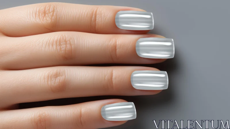 Stunning Silver and White Nail Design on Woman's Hand AI Image
