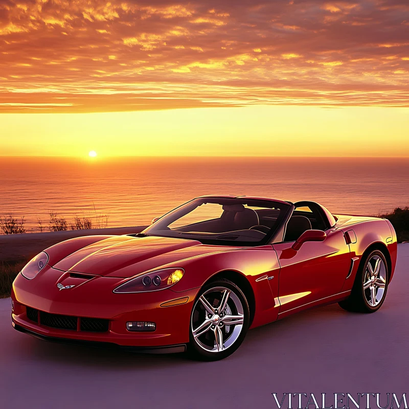 Convertible Car Sunset by the Ocean AI Image