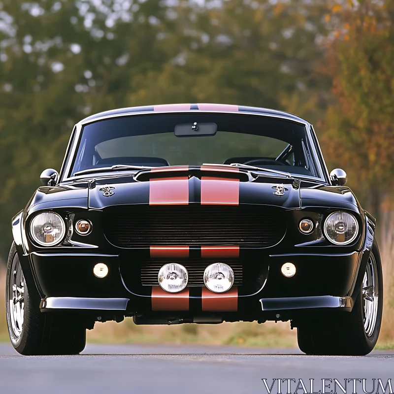 Vintage Black Car with Bold Red Stripes AI Image