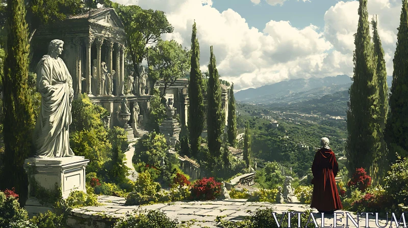 Majestic Roman Statues in Verdant Setting AI Image