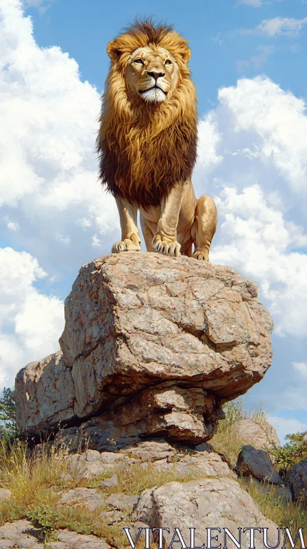 AI ART Regal Lion on Rocky Formation