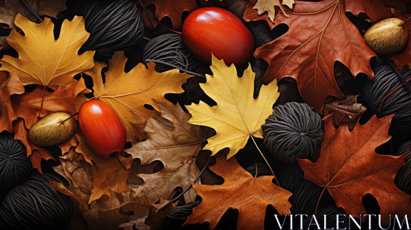 Autumn Leaves and Nuts - A Colorful Organic Display AI Image