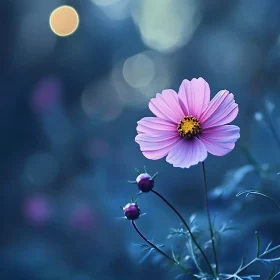 Blooming Pink Flower with Delicate Petals and Bokeh