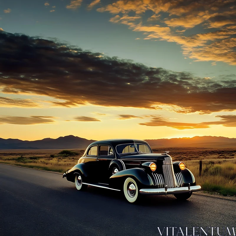 Timeless Vintage Car on Scenic Road AI Image