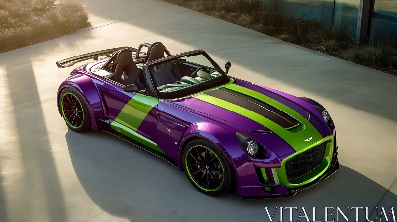 Sleek Convertible Sports Car with Vivid Purple and Green Paint Job AI Image