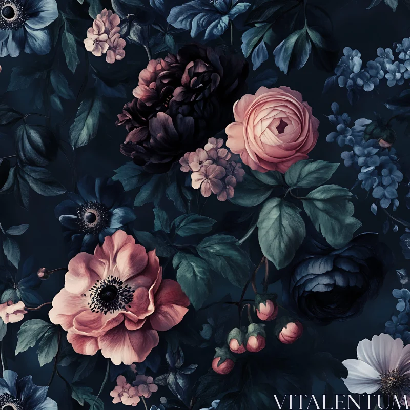 Intricate Flower Composition with Dark Background AI Image