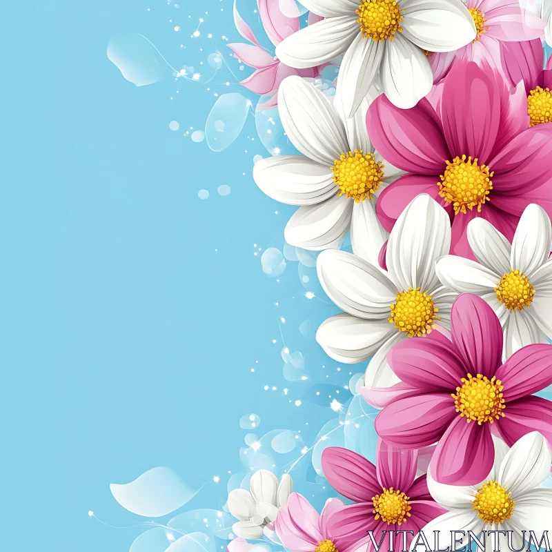 Cheerful Floral Composition with Pink and White Blooms AI Image