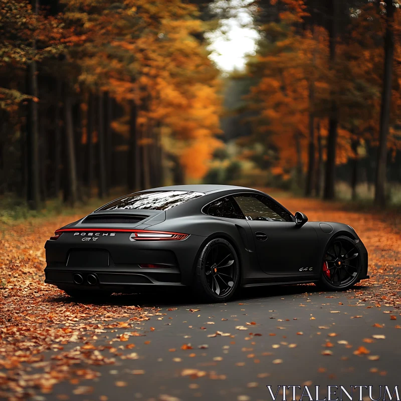 Porsche Sports Car on a Leaf-Covered Road AI Image