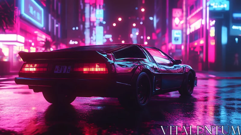 Neon Cityscape with Retro Car AI Image