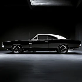 Vintage Black Muscle Car Side Profile